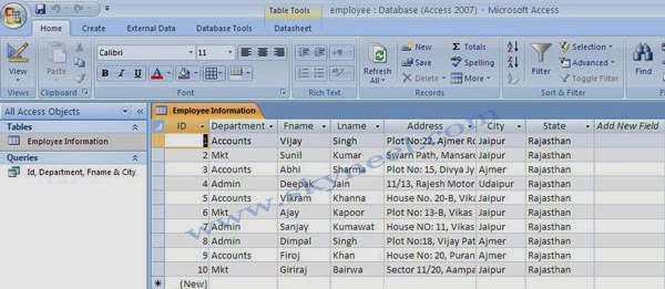 How to create database table in Ms Access