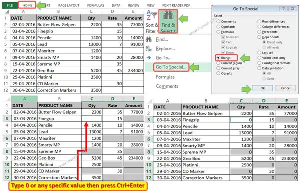 2 Ways to Fill blank cells with 0 or any specific value in Excel