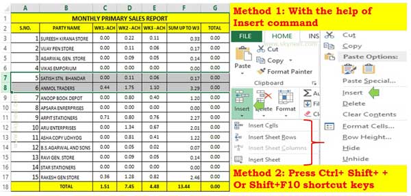 2 Methods to quickly insert more than one columns and rows in Excel