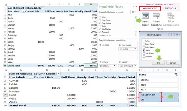 Slicers in Excel used to Filter PivotTable Data