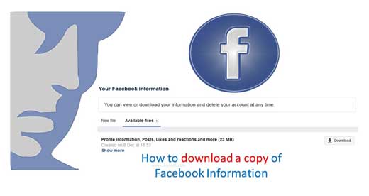 Steps to download and save data file of my Facebook information